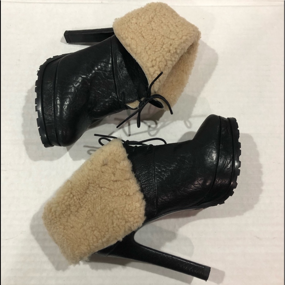 Zara Black Leather Platform Booties Size 36